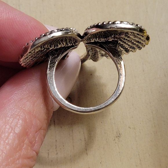 Wings of an Angel Heart Shaped Oxidized Heavy Silver Statement Ring - Picture 6 of 7
